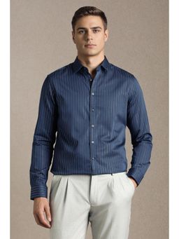 Louis Philippe - Navy Blue Cotton Blend Full Sleeves Shirt