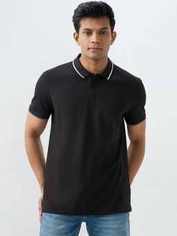 Spykar - Black Cotton Half Sleeves Polo T-Shirt