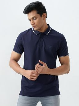 Spykar - Blue Cotton Half Sleeves Polo T-Shirt