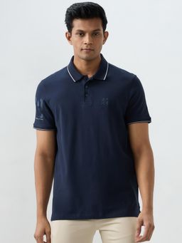 Spykar - Navy Blue Cotton Half Sleeves Polo T-Shirt