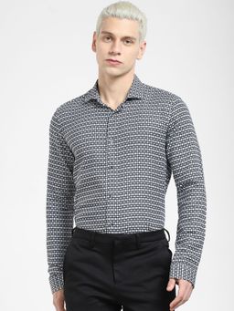 Jack & Jones - White &amp; Black Printed Full Sleeves Shirt