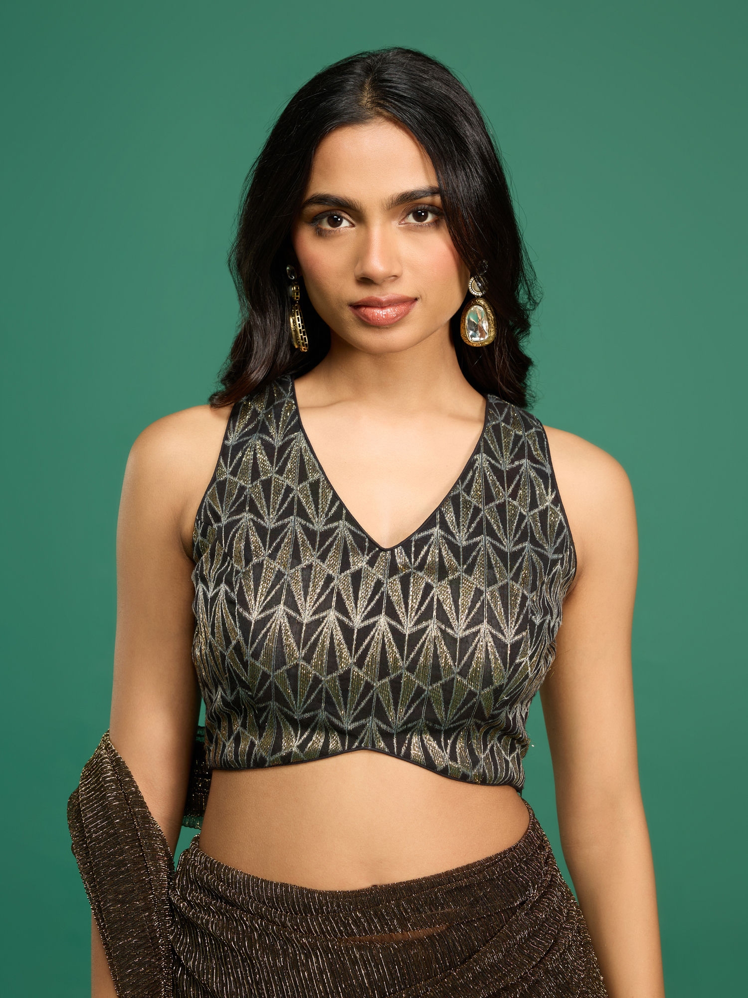 Desert Rani Black Cotton Lurex Blouse-image-24