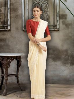 ADA - Off White Faux Georgette Lucknow Chikan Saree With Blouse Piece (A130177)