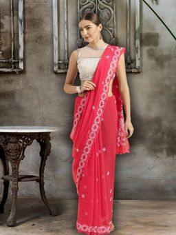 ADA - Coral Lucknowi Chikankari Carrot Faux Georgette Saree With Blouse Piece (A191496)