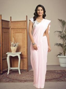 ADA - Pink Georgette Lucknow Embroidered Chikan Saree With Unstitched Blouse (A183172)