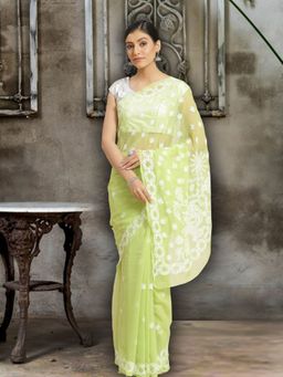 ADA - Embroidered Green Georgette Lucknow Chikan Saree- A129561 (A129561)