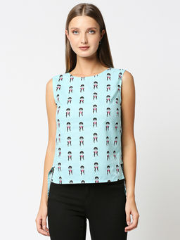 Bewakoof - Women's Blue All Over Printed Sleeveless Top