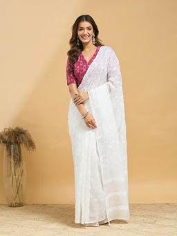 Fabindia - White Cotton Silk Blend Chikankari Saree