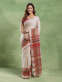 Fabindia - Beige Cotton Hand Woven Saree