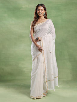 Fabindia - Natural Cotton Silk Blend Embroidered Saree