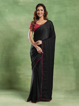 Fabindia - Black Viscose Blend Embroidered Saree
