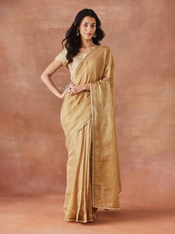 Fabindia - Gold Metallised Fiber and Silk Blend Saree