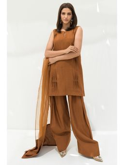 Khushboo & Pankaj - Brown Solid Farshi Kurta and Salwar with Dupatta