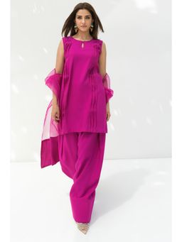 Khushboo & Pankaj - Fuchsia Solid Farshi Kurta and Salwar with Dupatta