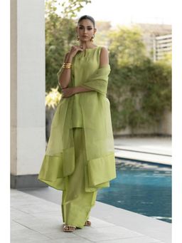 Khushboo & Pankaj - Green Solid Farshi Kurta and Salwar with Dupatta