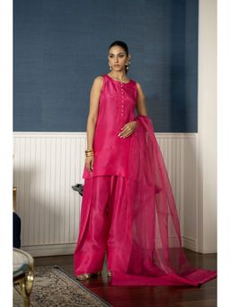 Khushboo & Pankaj - Magenta Solid Farshi Kurta and Salwar with Dupatta