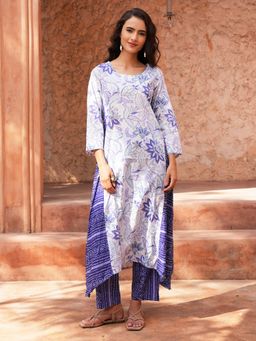 Indisangam - Floral Cotton Kurta And Pant