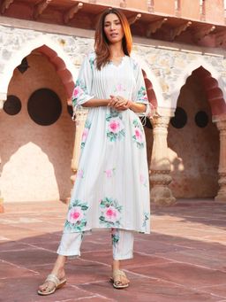 Indisangam - Floral Printed Muslin Kurta And Pant