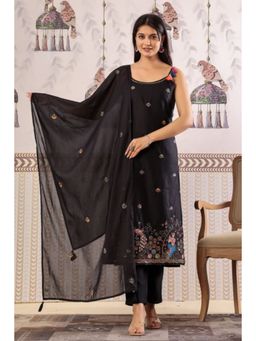 Zari Jaipur - Women Black Kurta Pant with Dupatta