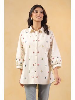 SAVI - White Cotton Embroidered Shirt