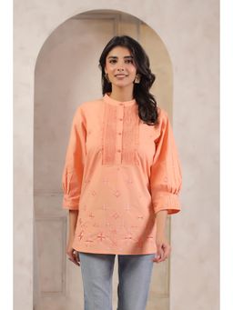 SAVI - Peach Popline Embroidered Top