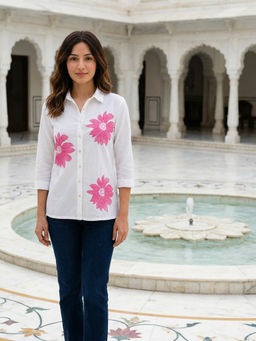 Missprint - Women White Floral Cotton Shirt