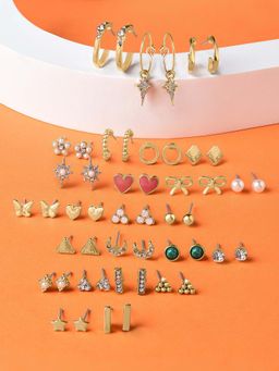 Zaveri Pearls - Set of 25 Gold Tone Classy Contemporary Studs & Hoop Earrings-ZPFK14668