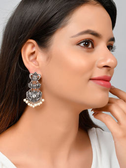 Silvermerc Designs - Oxidised Silver Plated Chandbali Earrings