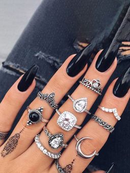 Jewels Galaxy - Stone Studded Silver Plated Stackable Rings Set of 11