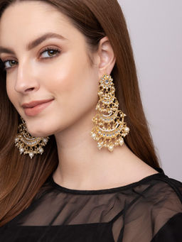 Indya - Gold Multi Layer Kundan Dangler Earrings