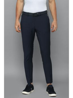 Louis Philippe - Men Navy Slim Fit Check Flat Front Casual Trousers