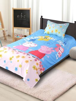 Saral Home - Peppa Pig Turquoise Cotton Single Size Bedsheet with 1 Pillow Cover