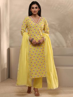 Libas - Women Yellow Printed Kurta with Pant and Dupatta (Set of 3)