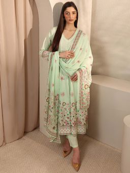 Libas - Floral Printed Cotton Blend Anarkali Kurta And Pant With Dupatta