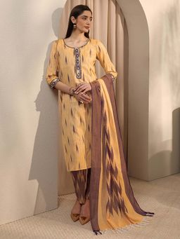 Libas - Printed Cotton Blend Straight Kurta with Pant & Dupatta