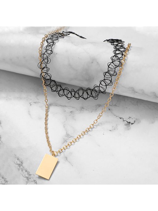 Yellow Chimes Gold-Toned and Black Brass Gold-Plated Necklace
