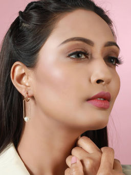 Priyaasi - Pear Studded Geometric Drop Earrings