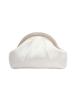 Forever New - White Polyester Embellished Clutch with Detachable Chain Strap