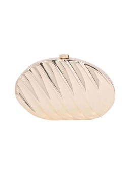 Forever New - Gold Metal Solid Clutch with Detachable Chain Strap