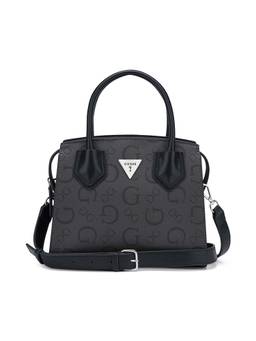 Guess - Black Pvc Printed Satchel with Detachable Strap