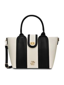 Lavie Signature - Off White Synthetic Leather Colorblock Handbag with Detachable Strap