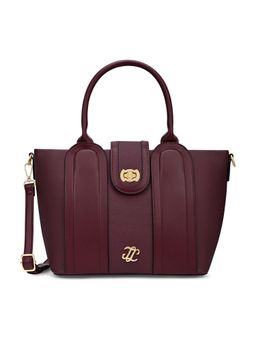 Lavie Signature - Wine Synthetic Leather Solid Handbag with Detachable Strap