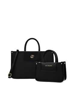 Lavie Signature - Black Synthetic Leather Solid Handbag and Handheld Bag with Detachable Strap
