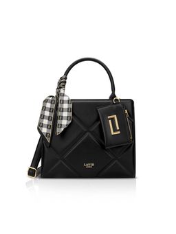 Lavie Luxe - Black Synthetic Leather Textured Handbag with Detachable Strap