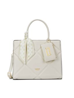 Lavie Luxe - Off White Synthetic Leather Textured Satchel with Detachable Strap
