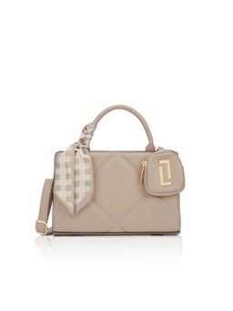 Lavie Luxe - Beige Synthetic Leather Textured Satchel with Detachable Strap