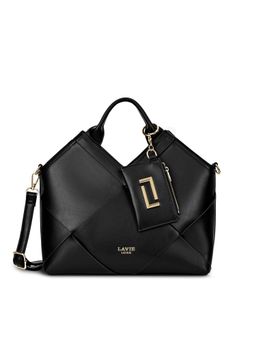Lavie Luxe - Black Synthetic Leather Solid Satchel with Detachable Strap