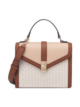 Guess - Tan Pvc Printed Satchel with Detachable Strap