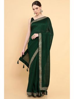 Soch - Women Green Silk Solid/Plain Saree with Stitched Blouse