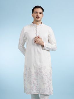 Diwas by Manyavar - White Embroidered Art Silk Kurta